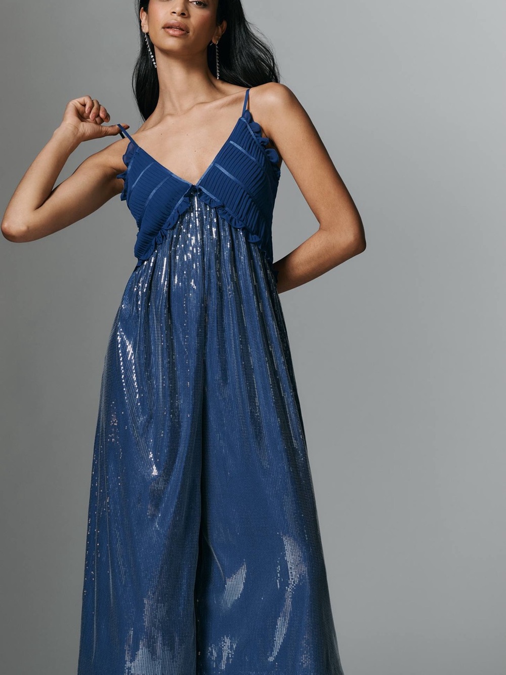 Maeve Royal Blue Wide-Leg Jumpsuit with Sequin Detail